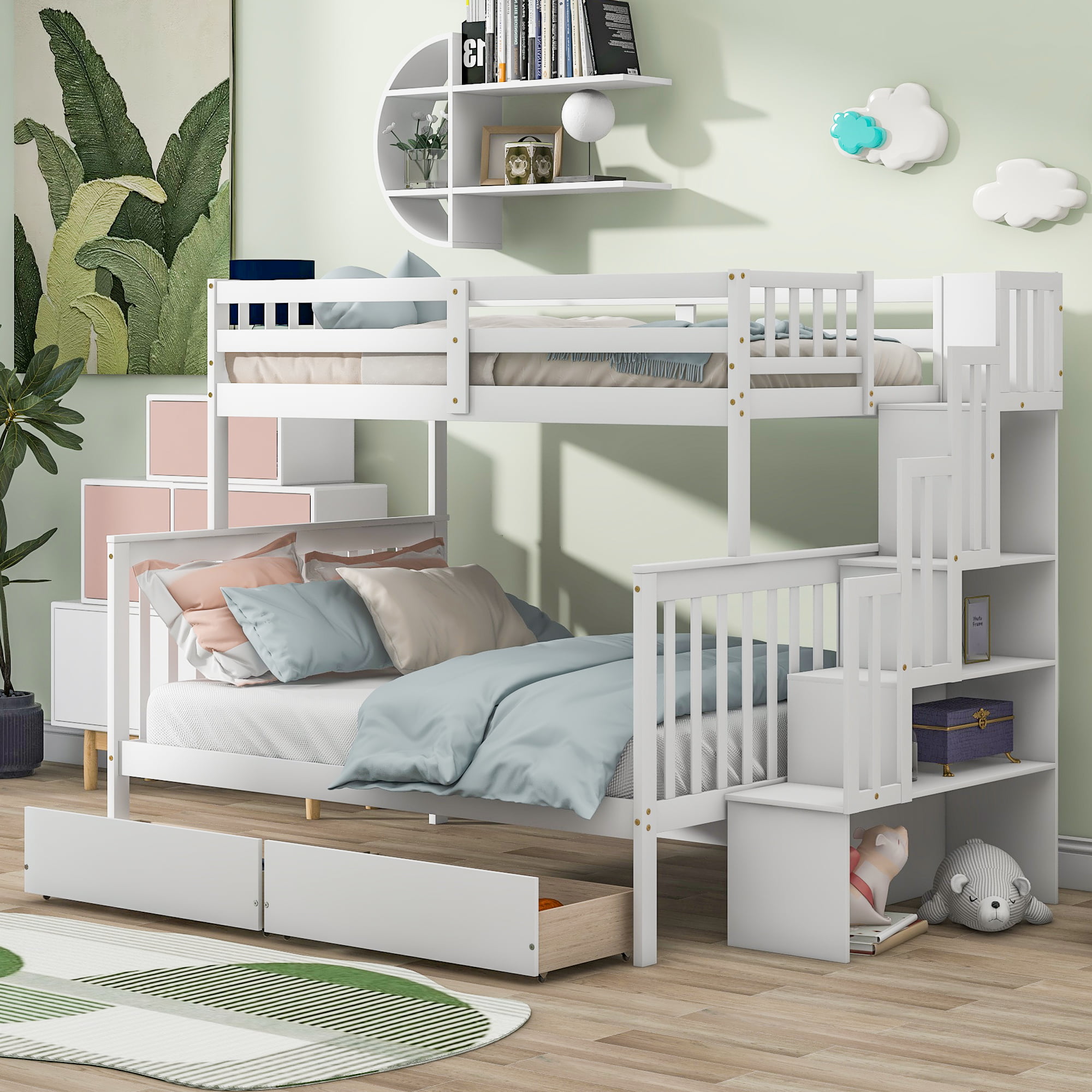 Assembly Instruction For W504S00085 8 Twin Over Full Bunk Bed With 2 Drawers, Staircases, And Safety Rails