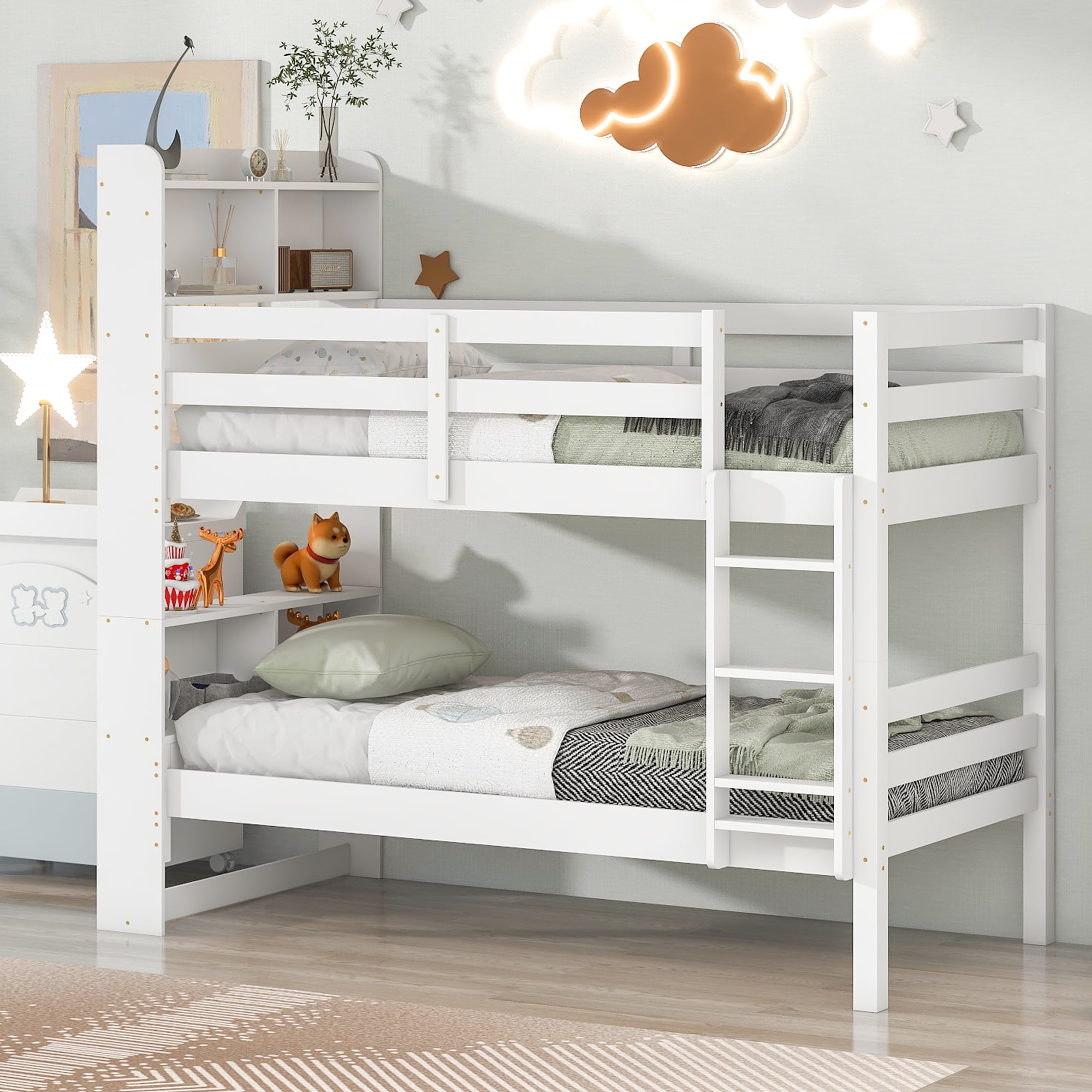 Assembly Instruction For W504S00081 4 Twin Over Twin Bunk Bed With Bookcase Headboard, Safety Rail And Ladder