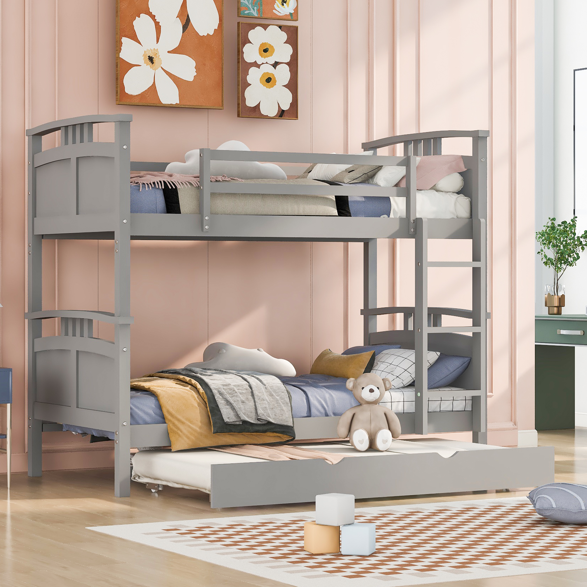 Separable Twin over Twin Bunk Bed With Twin Size Trundle