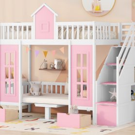 Twin Over Twin Bunk Bed With Changeable Table, Bunk Bed Turn Into Upper Bed And Down Desk With 2 Drawers