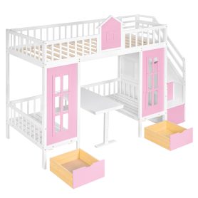Twin Over Twin Bunk Bed With Changeable Table, Bunk Bed Turn Into Upper Bed And Down Desk With 2 Drawers