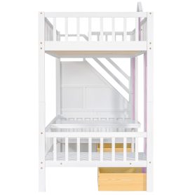 Twin Over Twin Bunk Bed With Changeable Table, Bunk Bed Turn Into Upper Bed And Down Desk With 2 Drawers