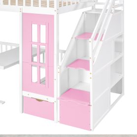 Twin Over Twin Bunk Bed With Changeable Table, Bunk Bed Turn Into Upper Bed And Down Desk With 2 Drawers