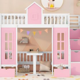 Twin Over Twin Bunk Bed With Changeable Table, Bunk Bed Turn Into Upper Bed And Down Desk With 2 Drawers