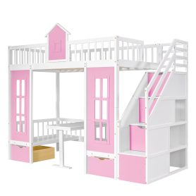 Twin Over Twin Bunk Bed With Changeable Table, Bunk Bed Turn Into Upper Bed And Down Desk With 2 Drawers