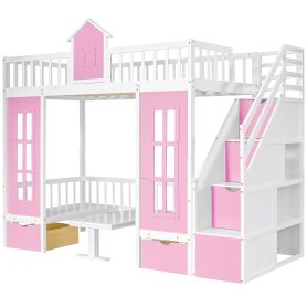 Twin Over Twin Bunk Bed With Changeable Table, Bunk Bed Turn Into Upper Bed And Down Desk With 2 Drawers