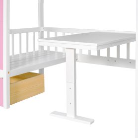 Twin Over Twin Bunk Bed With Changeable Table, Bunk Bed Turn Into Upper Bed And Down Desk With 2 Drawers