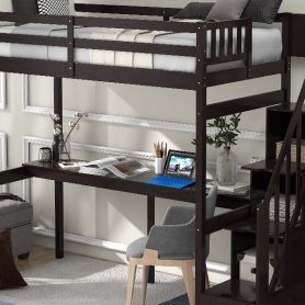 Twin Size Loft Bed with Storage Staircase and Built-in Desk
