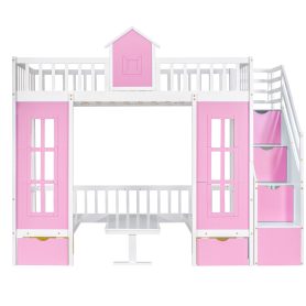 Twin Over Twin Bunk Bed With Changeable Table, Bunk Bed Turn Into Upper Bed And Down Desk With 2 Drawers