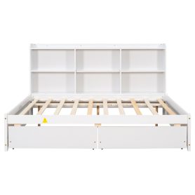 Wooden Full Daybed With Side Bookcase and Drawers