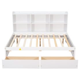 Wooden Full Daybed With Side Bookcase and Drawers