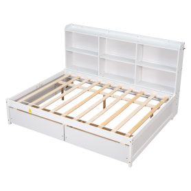 Wooden Full Daybed With Side Bookcase and Drawers