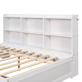 Wooden Full Daybed With Side Bookcase and Drawers