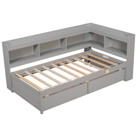 Twin Size Daybed with L-Shaped Bookcases, and Drawers