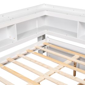 Wooden Full Daybed With L-Shaped Bookcases and Drawers