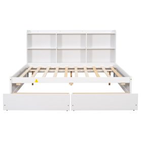 Wooden Full Daybed With Side Bookcase and Drawers