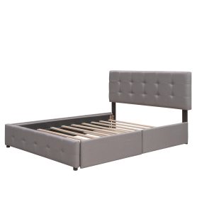 Queen Size Upholstered Platform Bed With 2 Drawers And 1 Twin Xl Trundle