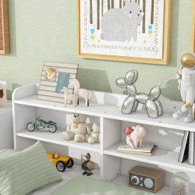 Wooden Full Daybed With Side Bookcase and Drawers