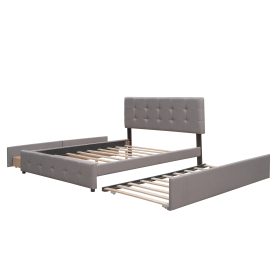 Queen Size Upholstered Platform Bed With 2 Drawers And 1 Twin Xl Trundle