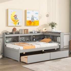 Twin Size Daybed with L-Shaped Bookcases, and Drawers