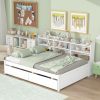 Wooden Full Daybed With Side Bookcase and Drawers 2 Wooden Full Daybed With Side Bookcase and Drawers