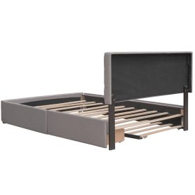 Queen Size Upholstered Platform Bed With 2 Drawers And 1 Twin Xl Trundle