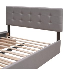 Queen Size Upholstered Platform Bed With 2 Drawers And 1 Twin Xl Trundle