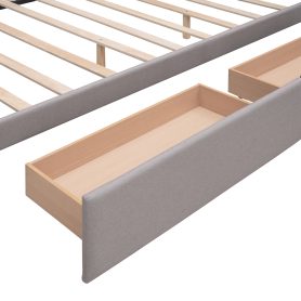 Queen Size Upholstered Platform Bed With 2 Drawers And 1 Twin Xl Trundle