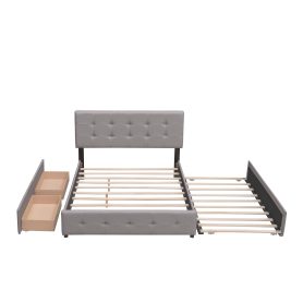 Queen Size Upholstered Platform Bed With 2 Drawers And 1 Twin Xl Trundle