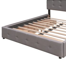 Queen Size Upholstered Platform Bed With 2 Drawers And 1 Twin Xl Trundle