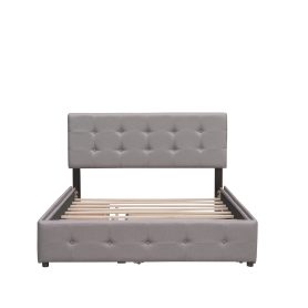 Queen Size Upholstered Platform Bed With 2 Drawers And 1 Twin Xl Trundle