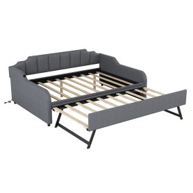 Full Size Upholstery Daybed with Trundle and USB Charging Design