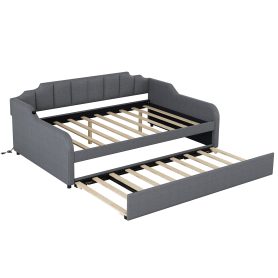 Full Size Upholstery Daybed with Trundle and USB Charging Design