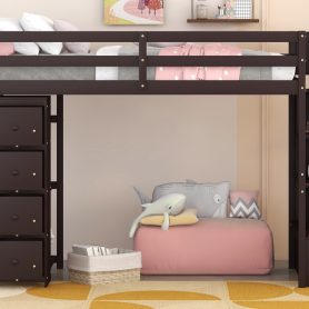 Twin Size Loft Bed With Storage Drawers And Stairs, and Shelves