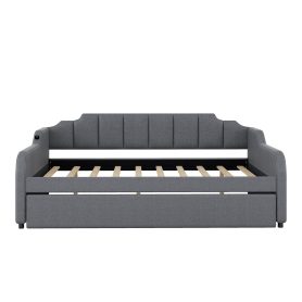 Full Size Upholstery Daybed with Trundle and USB Charging Design