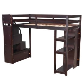 Twin Size Loft Bed With Storage Drawers And Stairs, and Shelves