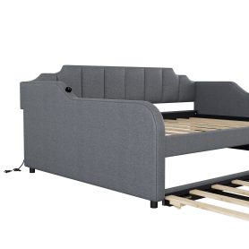 Full Size Upholstery Daybed with Trundle and USB Charging Design