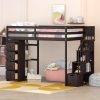 Twin Size Loft Bed With Storage Drawers And Stairs, and Shelves