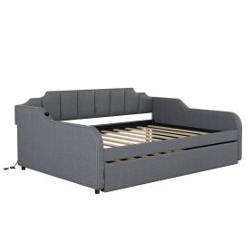Full Size Upholstery Daybed with Trundle and USB Charging Design