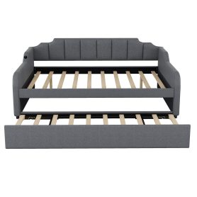 Full Size Upholstery Daybed with Trundle and USB Charging Design