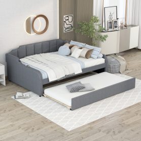 Full Size Upholstery Daybed with Trundle and USB Charging Design