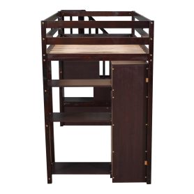 Twin Size Loft Bed With Storage Drawers And Stairs, and Shelves