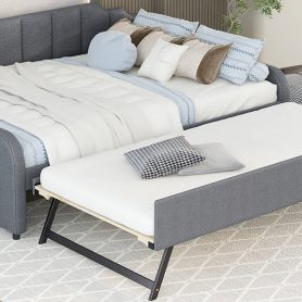 Full Size Upholstery Daybed with Trundle and USB Charging Design