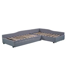 Upholstered Double Twin Size Daybed with Trundle and Drawer