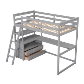 Twin Size Loft Bed With Desk And Shelves, 2 Built-in Drawers