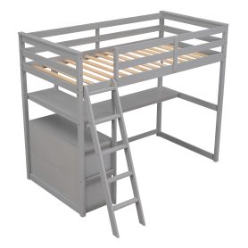 Twin Size Loft Bed With Desk And Shelves, 2 Built-in Drawers