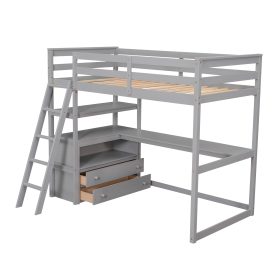 Twin Size Loft Bed With Desk And Shelves, 2 Built-in Drawers