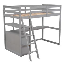 Twin Size Loft Bed With Desk And Shelves, 2 Built-in Drawers