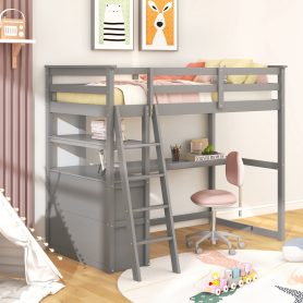Twin Size Loft Bed With Desk And Shelves, 2 Built-in Drawers