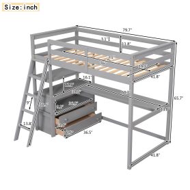 Twin Size Loft Bed With Desk And Shelves, 2 Built-in Drawers